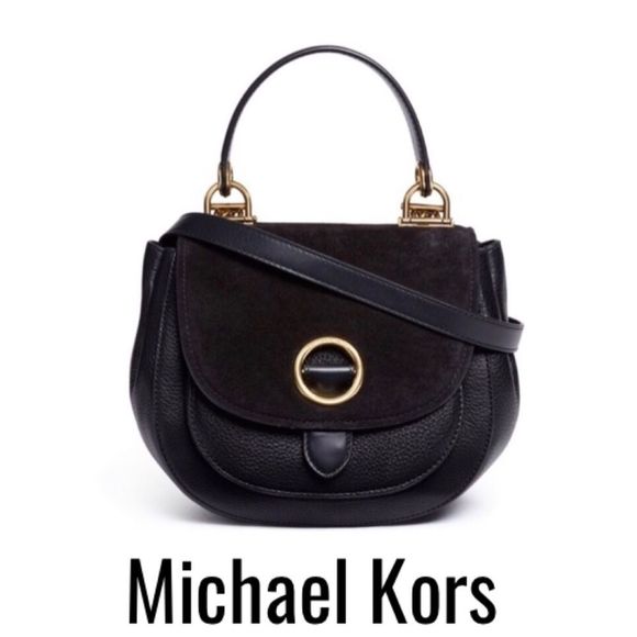 Michael Kors Isadore Suede Flap Leather Saddle Bag black NWT
